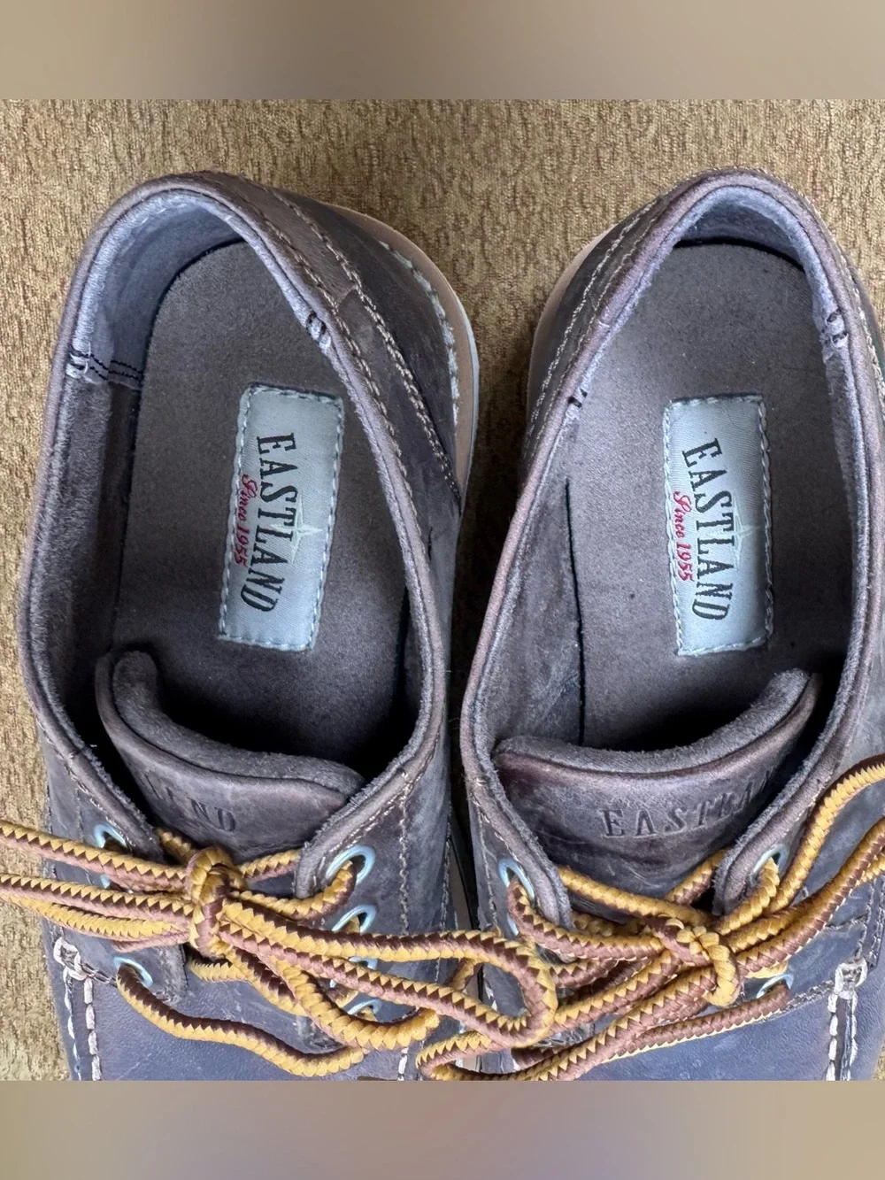 Eastland Dark Brown Leather Lumber Down Shoes with Tan Laces